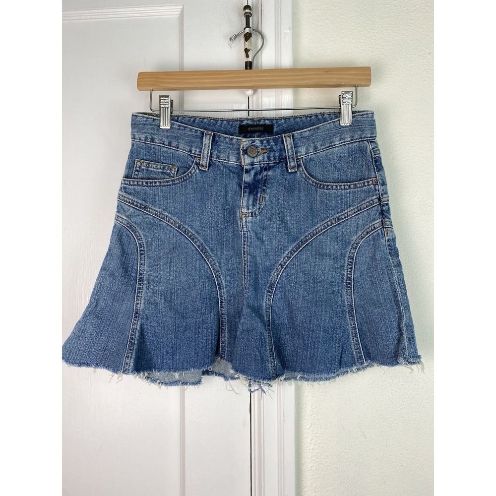 Express Women's 0 Frayed Hem Denim Mini Skirt
